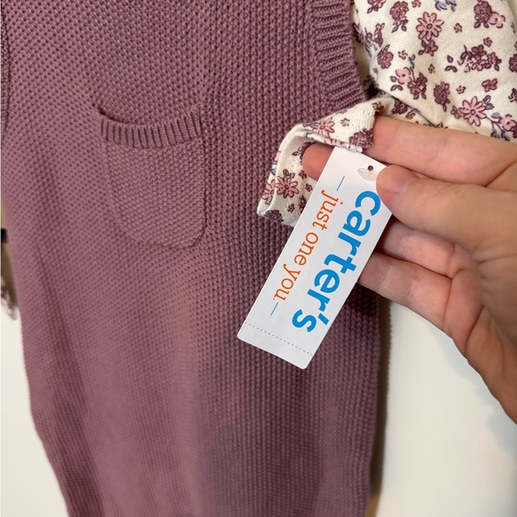 CARTERS baby girl knit overall tshirt set; baby girl gifts; baby girl clothes - Picture 5 of 11